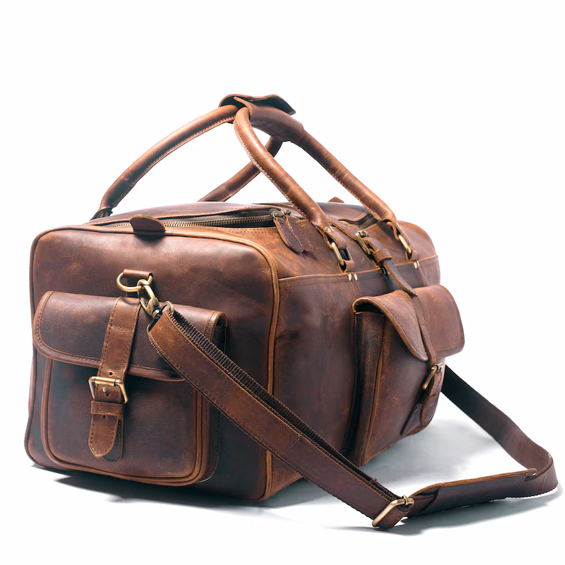Vintage Leather Duffel Bag Brown|Leather Bag For Travelling|Handmade Leather Weekender Flight Bag|Personalized Valentine's Day Gifts For Him