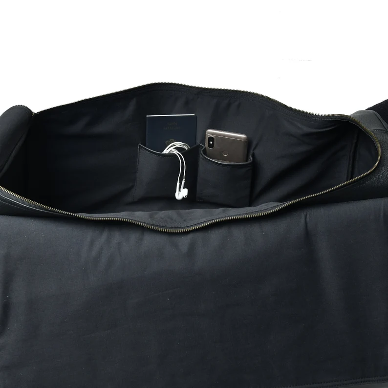 Personalized Black Leather Duffle Bag Men|Full Grain Large Leather Weekender Bag|Carry-on Overnight Travel Bag|Handmade Gift Ideas For Him