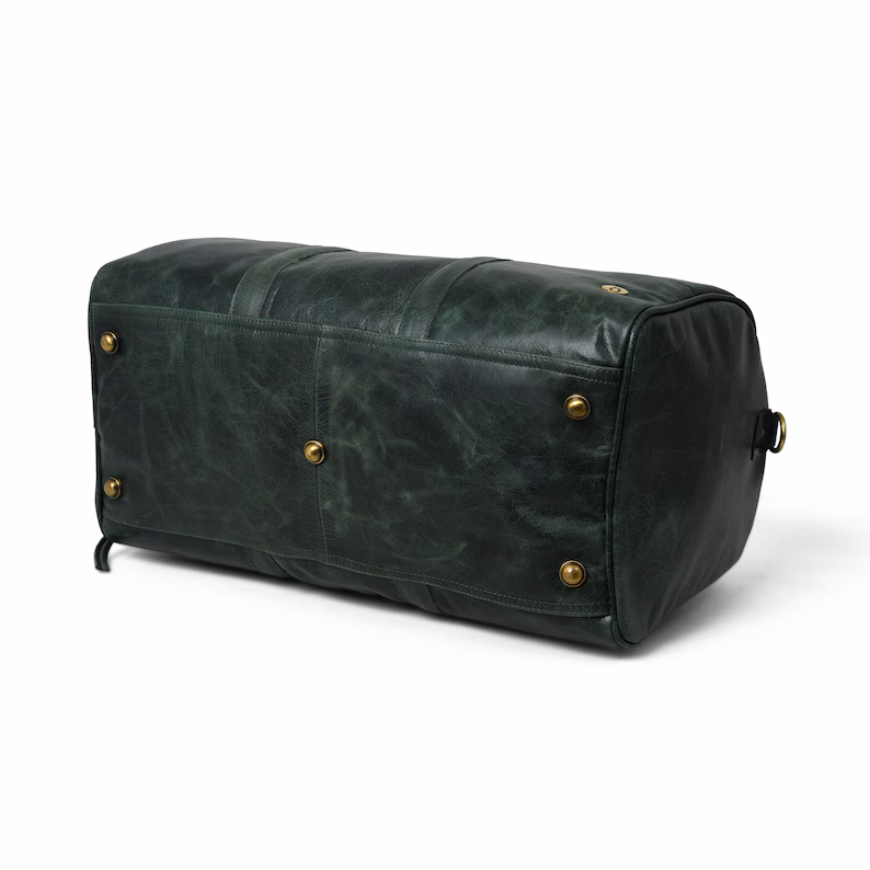 Leather Duffle Bag With Shoe Compartment|Green Leather Weekend Travel Bag Men|Overnight Carryon Bag|Personalised Christmas Gifts For Him