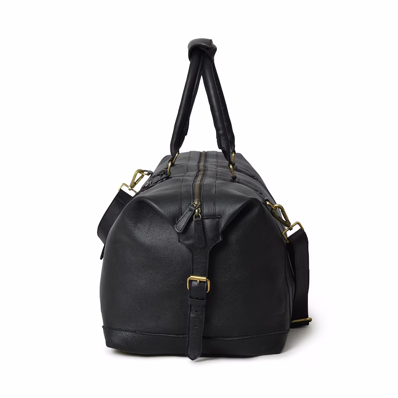 Personalized Mens Travel Bag|Black Leather Weekender Bag|Unique Gifts For Him| Handmade Full Grain Leather Duffle Bag| Leather Holdall Men