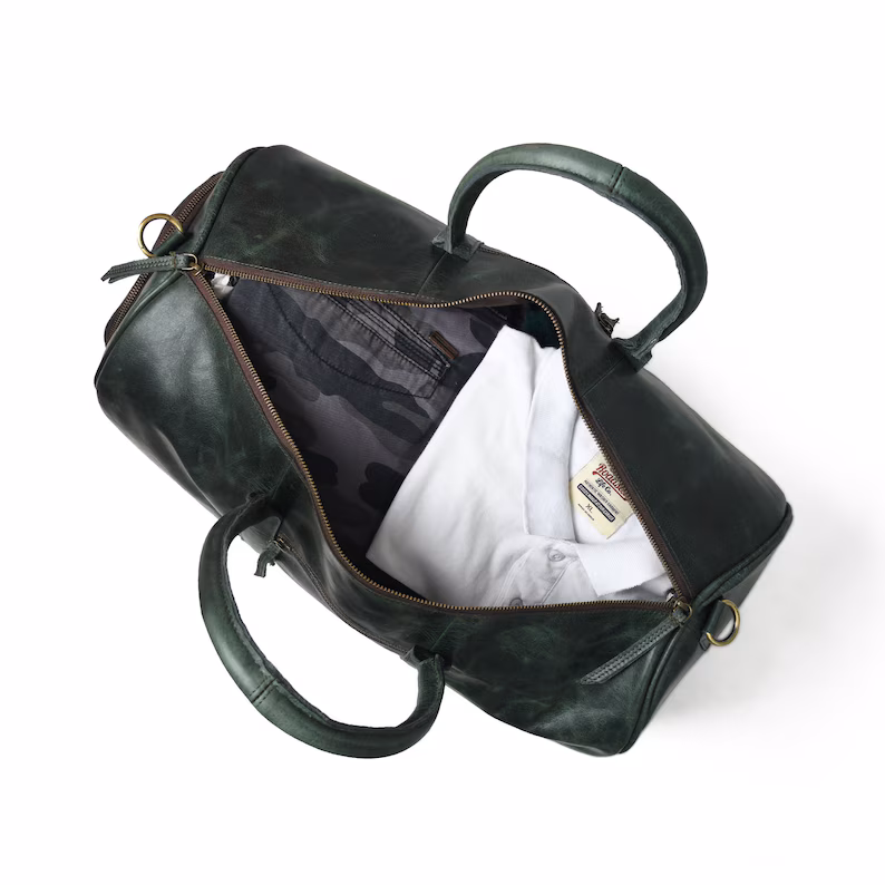 Leather Duffle Bag With Shoe Compartment|Green Leather Weekend Travel Bag Men|Overnight Carryon Bag|Personalised Christmas Gifts For Him