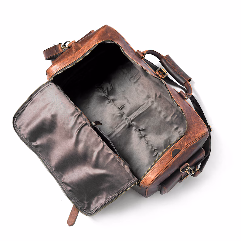Vintage Leather Duffel Bag Brown|Leather Bag For Travelling|Handmade Leather Weekender Flight Bag|Personalized Valentine's Day Gifts For Him