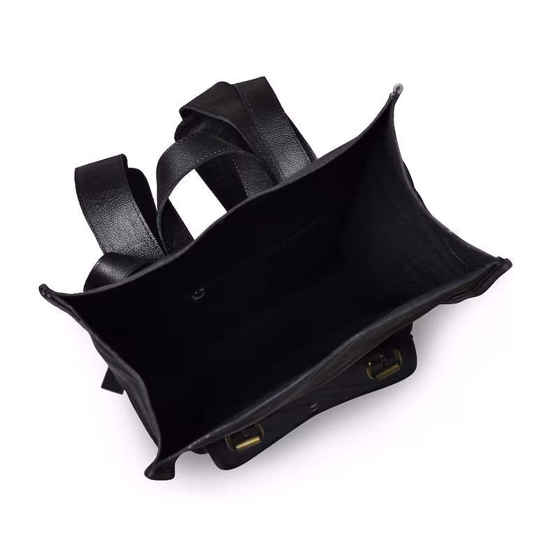 Personalized Leather Rolltop Backpack Her|Handmade Leather Laptop Backpack|Leather Rucksack Black Leather Travel Bag|Unique Gifts For Her