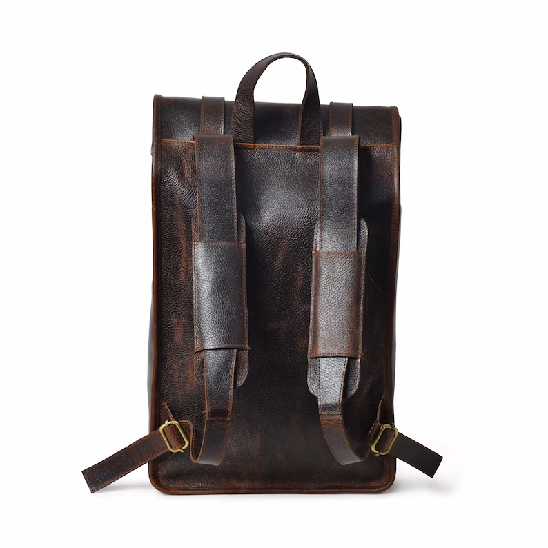 Personalized Leather Rolltop Backpack|Full Grain Leather Rolltop Rucksack Men|15