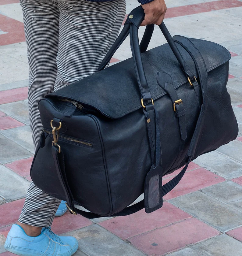 Personalized leather duffle bag men | Brown leather weekender travel holiday bag | Carry-on overnight leather bag | Custom gift for husband