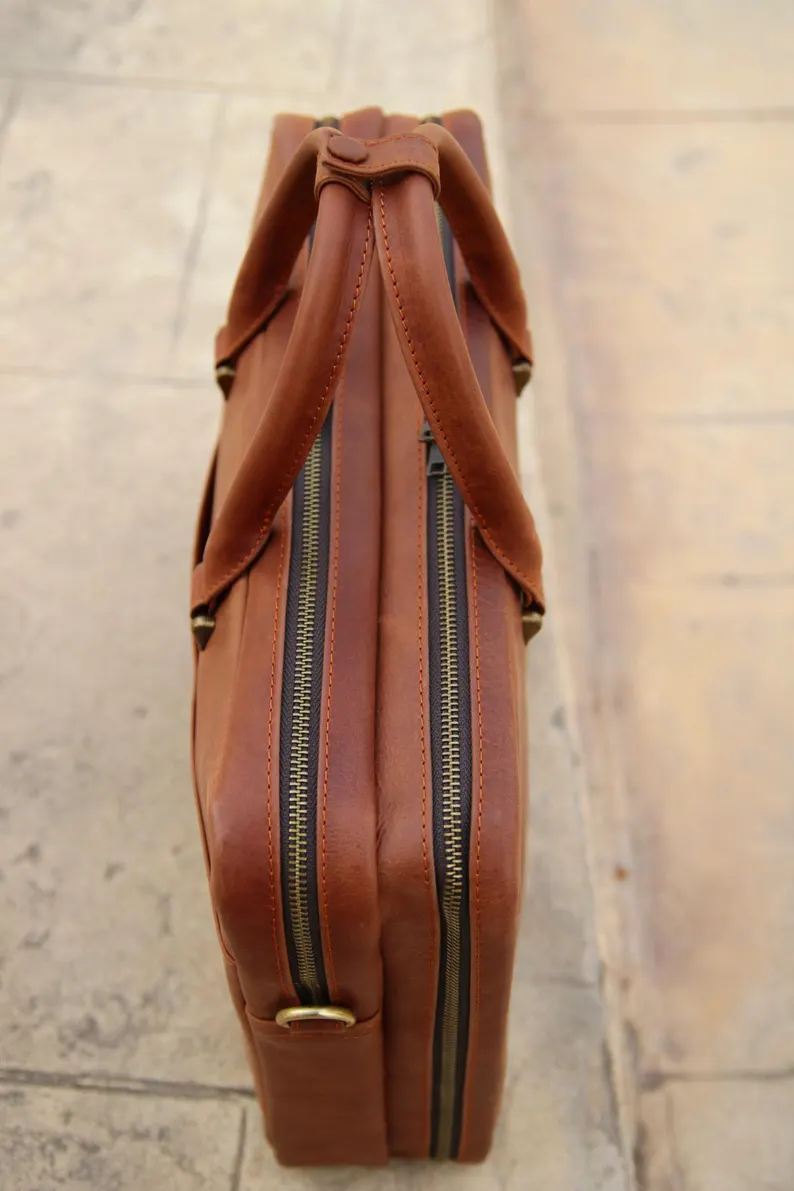 Leather laptop bag, Double compartment leather office bag, Leather Briefcase, Leather Messenger Bag Men, Leather Shoulder Bag, Work Bag,