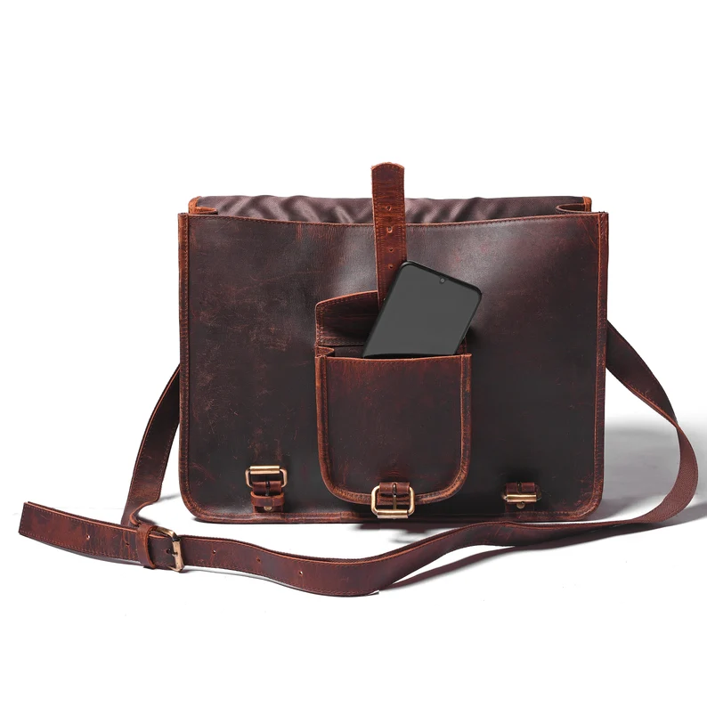 Vintage Brown Personalised 15“Laptop Bag, Handmade Buffalo Leather Messenger Bag, Crossbody Full-grain Computer Bag, Stylish Gifts For Him