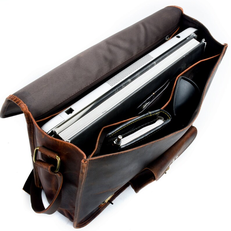 Vintage Brown Personalised 15“Laptop Bag, Handmade Buffalo Leather Messenger Bag, Crossbody Full-grain Computer Bag, Stylish Gifts For Him